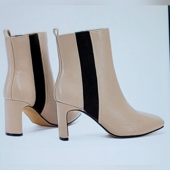 NIB PULL ON KHAKI CHELSEA BLOCK HEEL SOCK BOOTIE SIZE 7.5 ANKLE FAUX LEA… - Picture 1 of 15